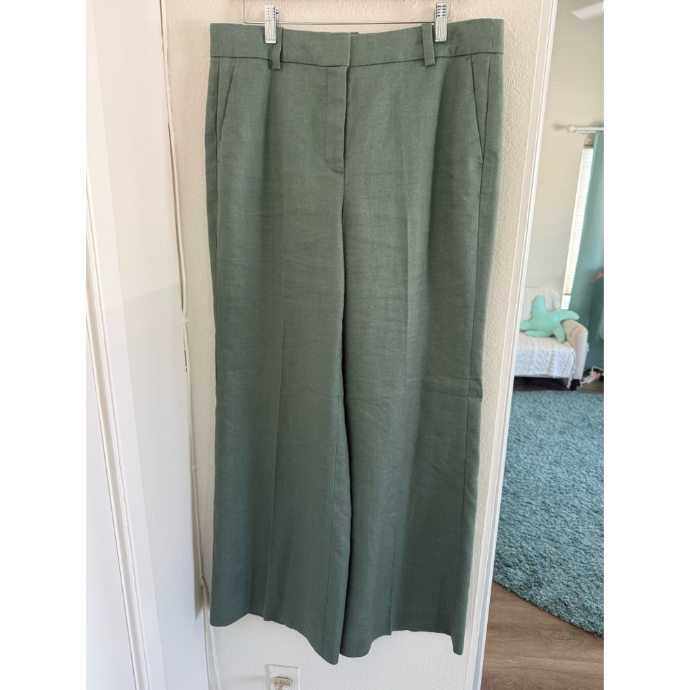 J.Crew Sage Green Linen Blend Wide-Leg Pants | Size 12